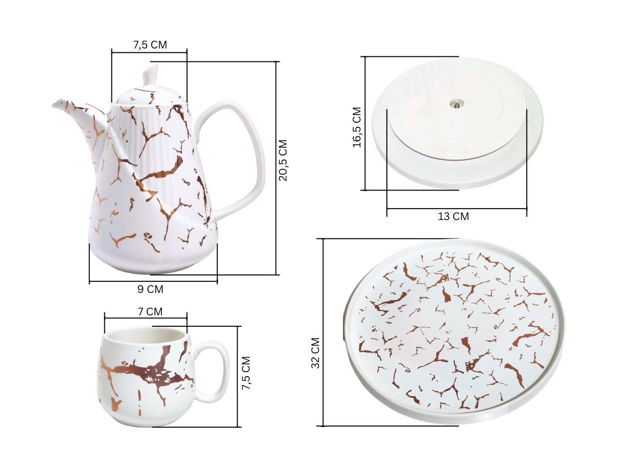 Vicenza Perlengkapan Minum Teh Set Livia Motif Marmer – Putih TM89